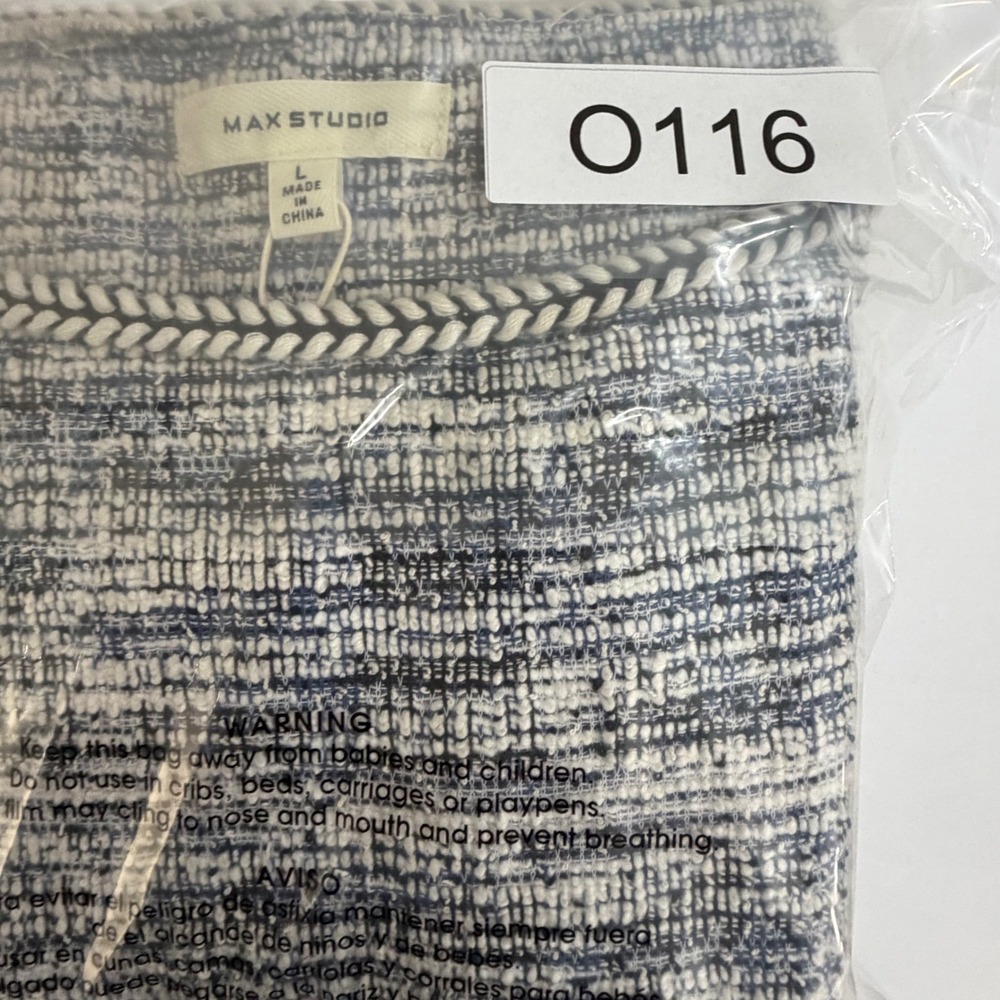 Max Studio Tweed Fit Flare Dress Short Sleeve Textured Blue White Black Sz L NWT - Picture 8 of 8